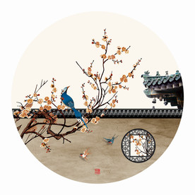 新中式梅花圆形装饰画