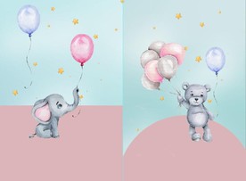 小清新水彩动物气球儿童房装饰画