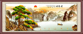 水墨山水迎客松装饰画