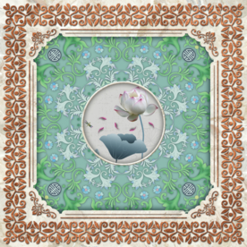 荷花古典花纹大理石天顶壁画