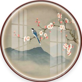 新中式意境花鸟圆形装饰画图片