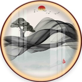 新中式水墨山水圆形装饰画图片