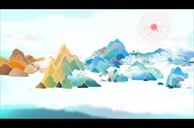 手绘 彩色山水