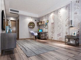 现代北欧卧室背景墙3D场景空景