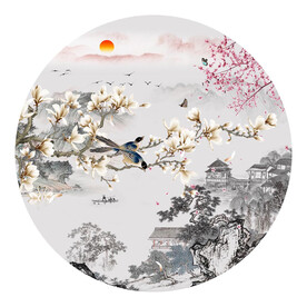 山水花鸟圆形装饰画