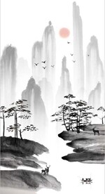 新中式水墨山水风景国画背景墙