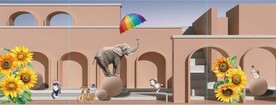 现代抽象立体建筑大象装饰无框画