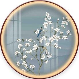 新中式手绘工笔花鸟圆形装饰画图