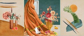 北欧风抽象花瓶水果油画装饰画