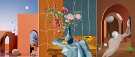 北欧风抽象花瓶建筑油画装饰画