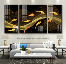 现代简约树叶金鱼客厅装饰画壁画