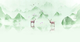 鹿 水墨画 山水画