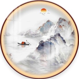 中式山水圆形装饰画图片