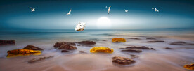 三联画 晶瓷画 海边风景