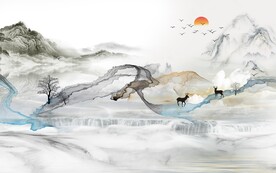 高档 山水画无框画 TIF分层