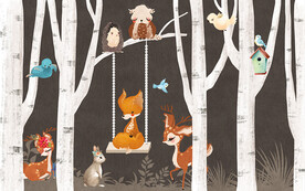 卡通动物树林风景儿童房壁画