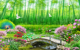 竹林竹报平安风景背景墙