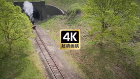 短视频素材火车冒着烟穿过隧道