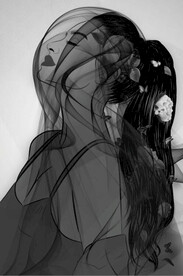 现代黑白面纱美女玄关装饰画