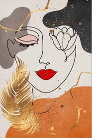 北欧橘黄色抽象美女玄关装饰画