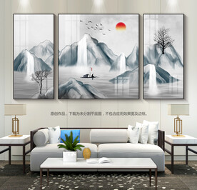 新中式山水画客厅装饰画群山图