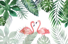 芭蕉火烈鸟工装背景墙