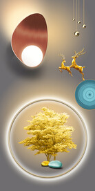 光影几何发财树一鹿高升玄关