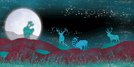 晶瓷画 夜晚森林风 麋鹿