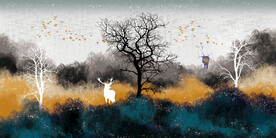 晶瓷画 树木风 手绘淡彩画