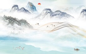 中式 客厅山水 tif分层画 