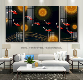 客厅装饰画九鱼图玄关挂画晶瓷画