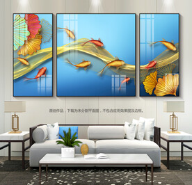 客厅装饰画九鱼图挂画晶瓷画