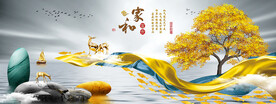 家和万事兴石来运转麋鹿装饰画