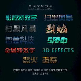 中英文质感流光特效字PSD模板