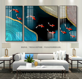 现代简约客厅装饰画九鱼图挂画