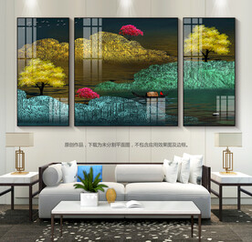 轻奢风金色群山客厅装饰画三联画