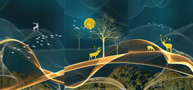 晶瓷画 抽象画 线条 麋鹿