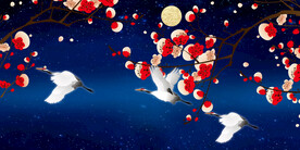 晶瓷画 抽象画 仙鹤 梅花