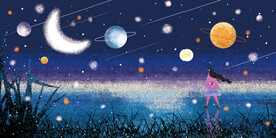 晶瓷画 夜晚星空 女孩