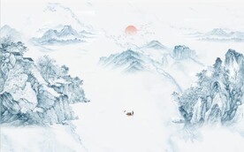 大理石爵士白水墨山水国画背景墙