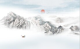 大理石爵士白水墨山水国画背景墙