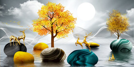 晶瓷画 山水风景 石头