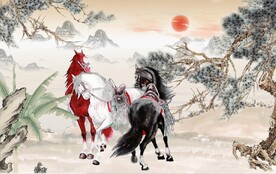 新中式水墨骏马国画电视背景墙
