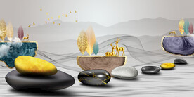 晶瓷画 抽象画线条 石头