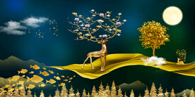 晶瓷画 麋鹿 飘带