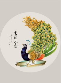 新中式万事如意孔雀玄关装饰画