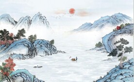 中式青绿瀑布山水国画电视背景墙