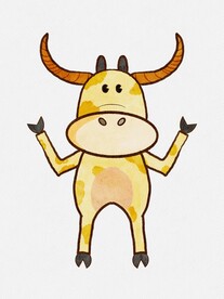 卡通手绘水彩可爱动物牛