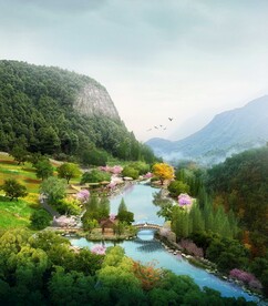 山间河流廊桥