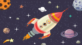 卡通火箭星球背景墙
